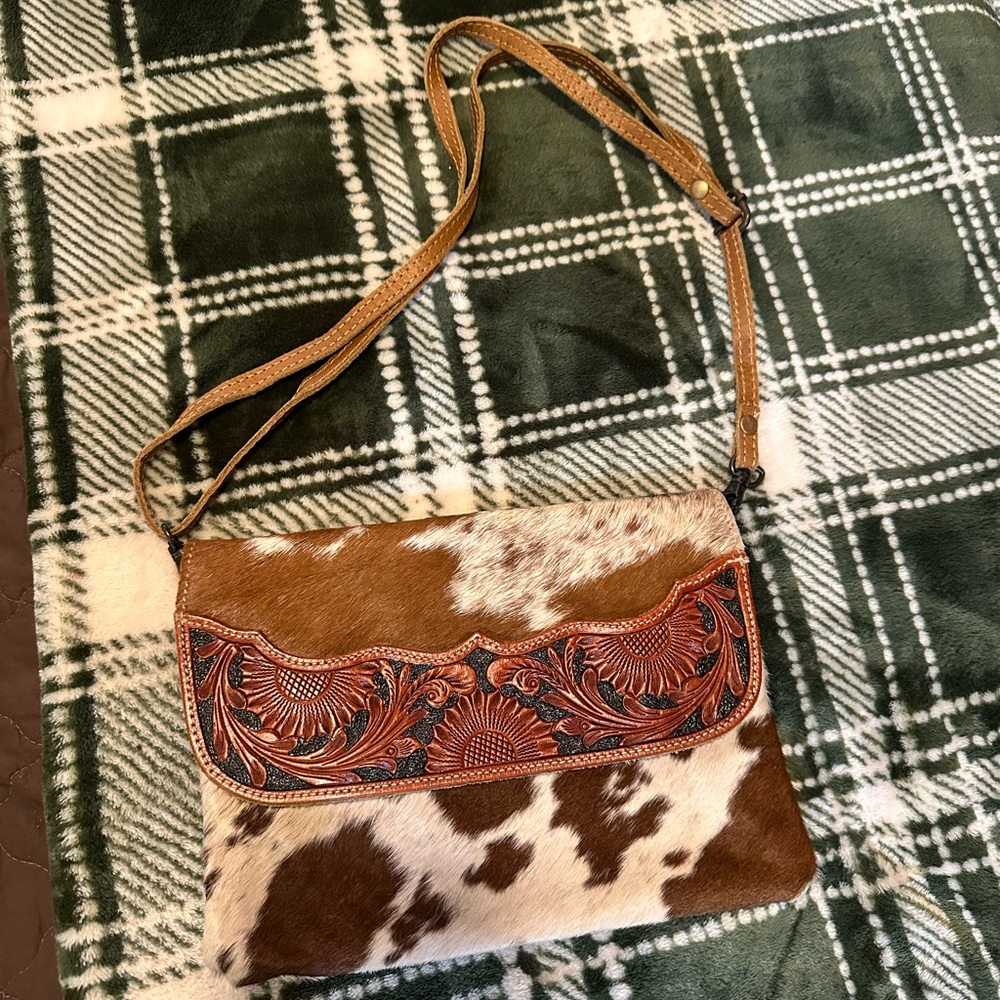 Cowhide and Leather Crossbody Bag